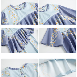 Nega C. Round neck mini pleat with ruffle décor dress--Blue 9枚目の画像