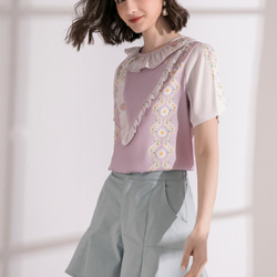 Nega C. Romantic style round neck daisy print top 2枚目の画像