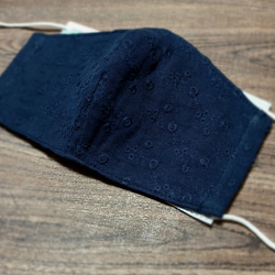 立体 綿レース紺刺繍×裏面wガーゼ 4枚目の画像