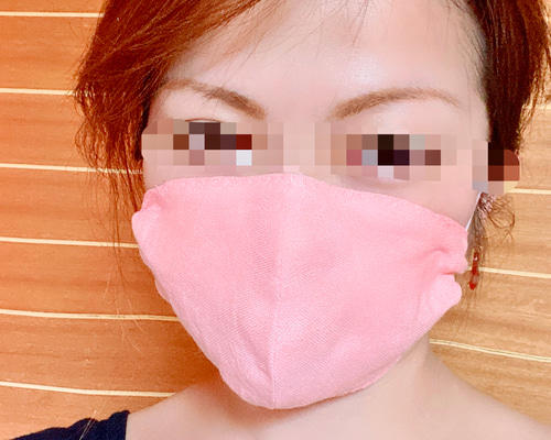 夏でも使える立体布マスク（ピンク麻） 裏生地Wガーゼ使用