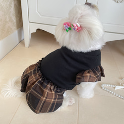 【sold out】コットンリネンの秋色チェック ワンピース 犬服　 2枚目の画像