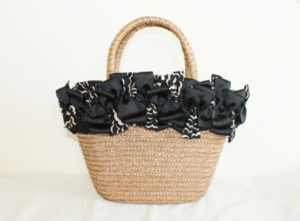 Liberty＆グログランリボンいっぱいのカゴバッグ かごバッグ hanarose  