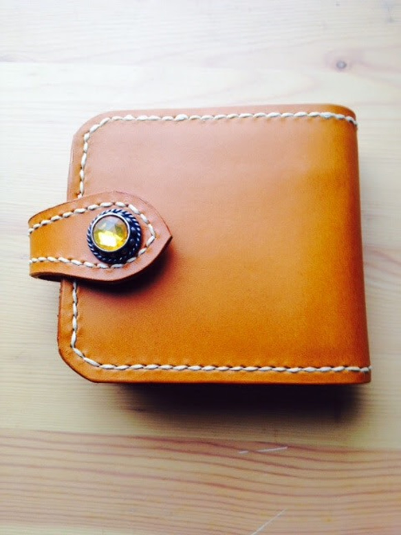 SHINE 【キャメル】　財布 二つ折り 革 栃木レザー クリスタルコンチョ 