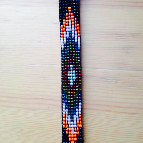 ビーズブレスレットB【レッド/赤】ネイティブ柄 革 レザー バックル  