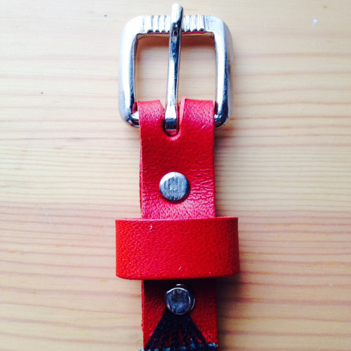 ビーズブレスレットB【レッド/赤】ネイティブ柄 革 レザー バックル  