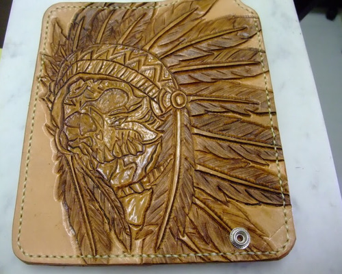 インディアンスカル1】カービング 深彫り 長財布 栃木レザー シルバー  