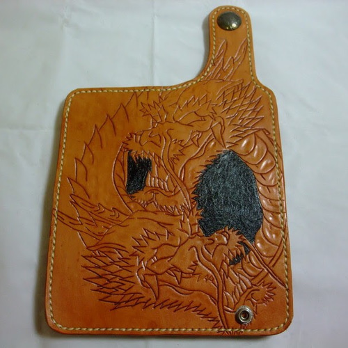 龍/DRAGON/ドラゴン2】カービング 長財布 ウォレットシルバーコンチョ  