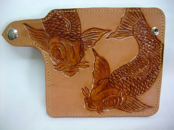 【CARP/鯉4】　こい　カービング　長財布 革 栃木レザー シルバーコンチョ 