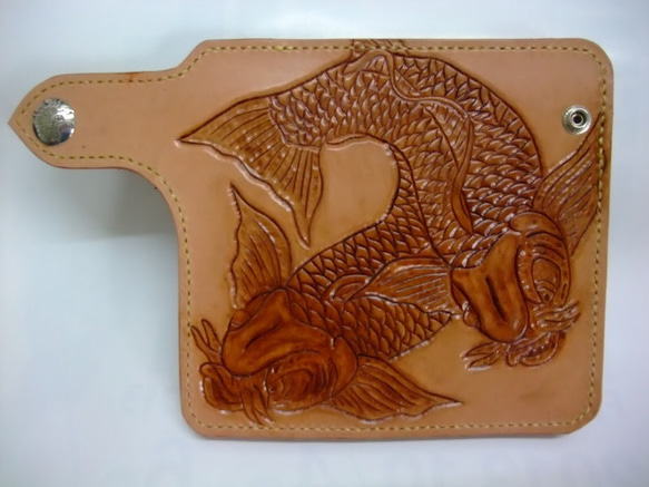 CARP/鯉3】 こい カービング長財布 革 栃木レザー シルバー