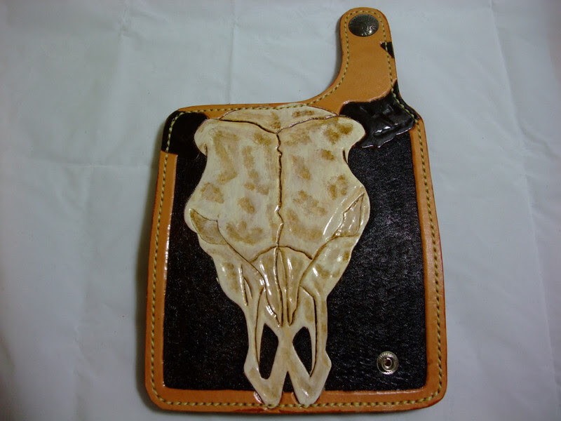 【バッファロースカル】カービング　深彫り長財布 革 栃木レザー シルバーコンチョ