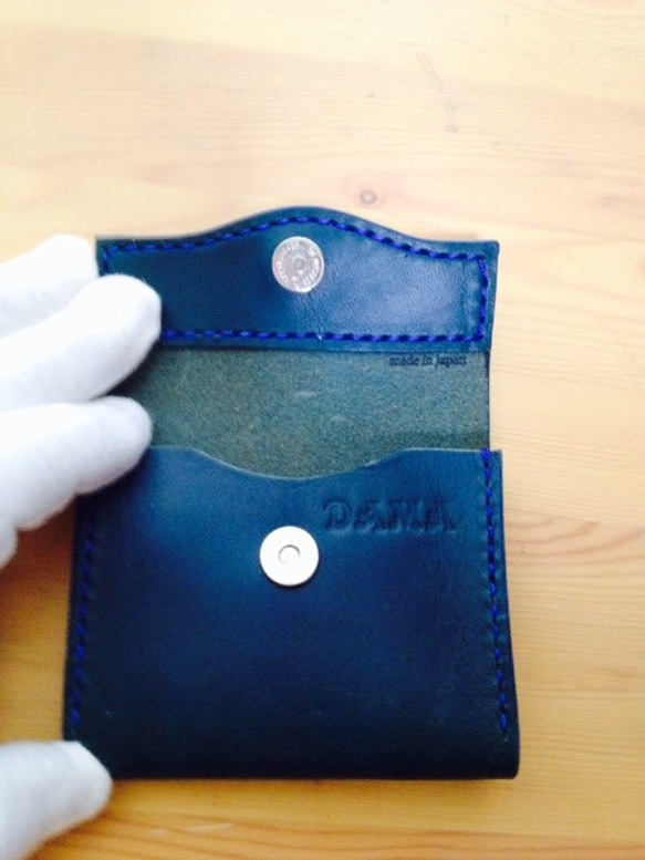ISELTA 【青/ブルー】カードケース 名刺ケース カード収納 牛革 レザー 3枚目の画像