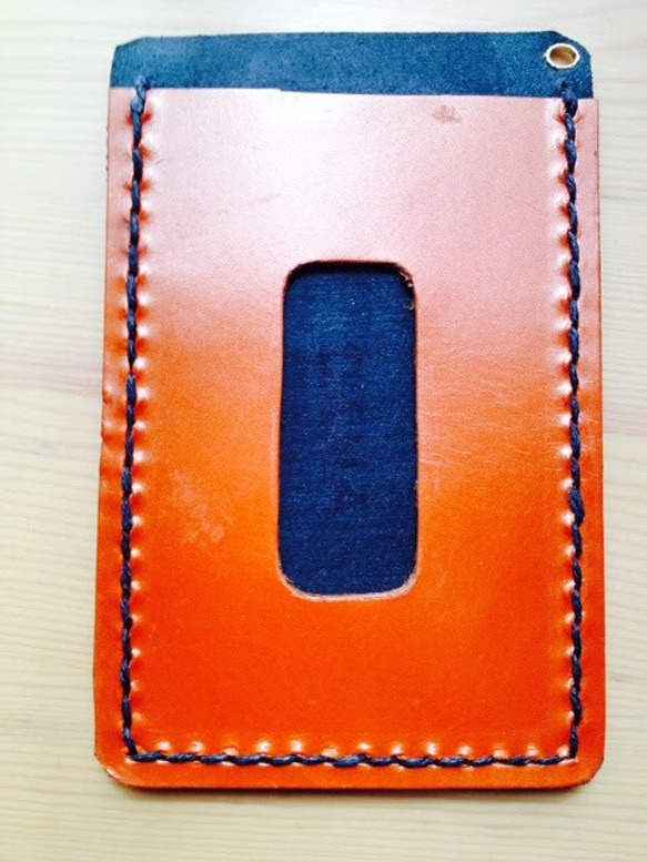 【オレンジ/ブルー】　パスケース 定期入れ メンズ レディース カード入れ 革 2枚目の画像