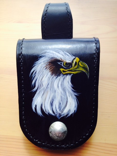 【鷹/イーグル】　携帯ケース　ペイント　ポーチ デジカメケース タバコケース　メンズ　レディース　革　小物入れ　バッグ