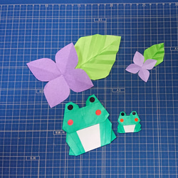 親子蛙と、あじさい(紫陽花)花、野花にも♪一年中使える花です♪壁面、保育園、海外の方に贈り物など♪５月６月 2枚目の画像