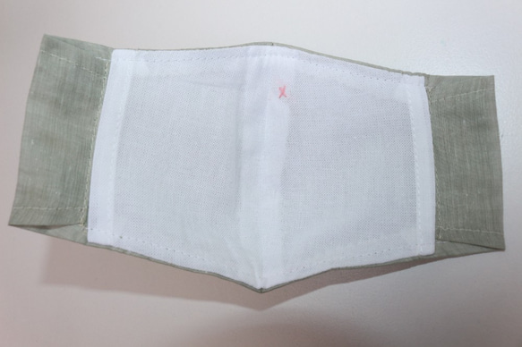 くすみグリーン 綿麻シャンブレーマスク　フィルターポケット付き　おとな用(M/ML/L/LL)サイズ 4枚目の画像