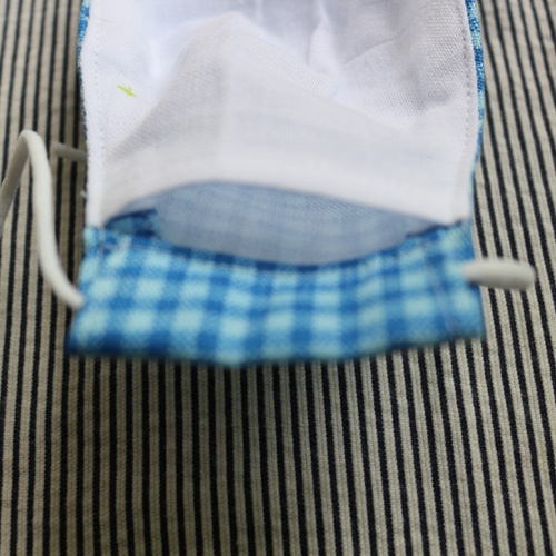 KIDS】青&水色ギンガムチェックコットン フィルターポケット付き