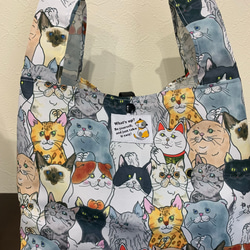 エコバッグ・コンビニサイズ☆撥水加工生地/猫柄・日本猫/ハチワレ