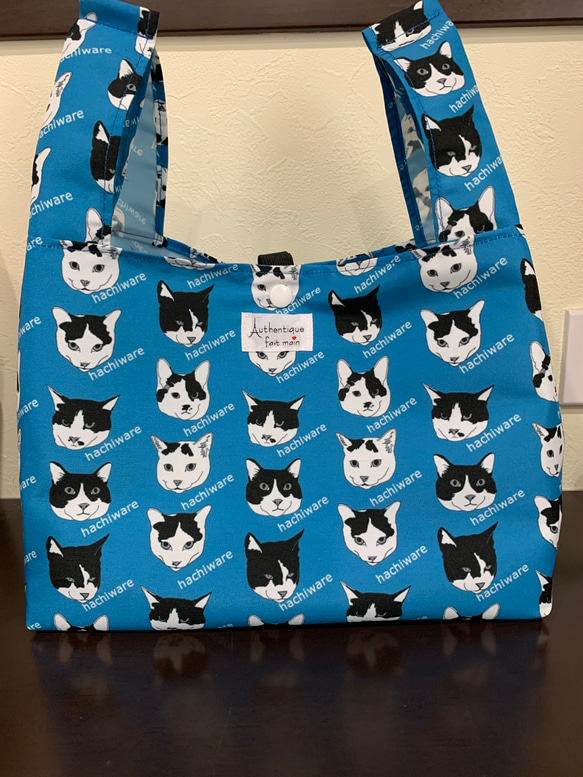 エコバッグ・コンビニサイズ☆撥水加工生地/猫柄・ハチワレ エコバッグ