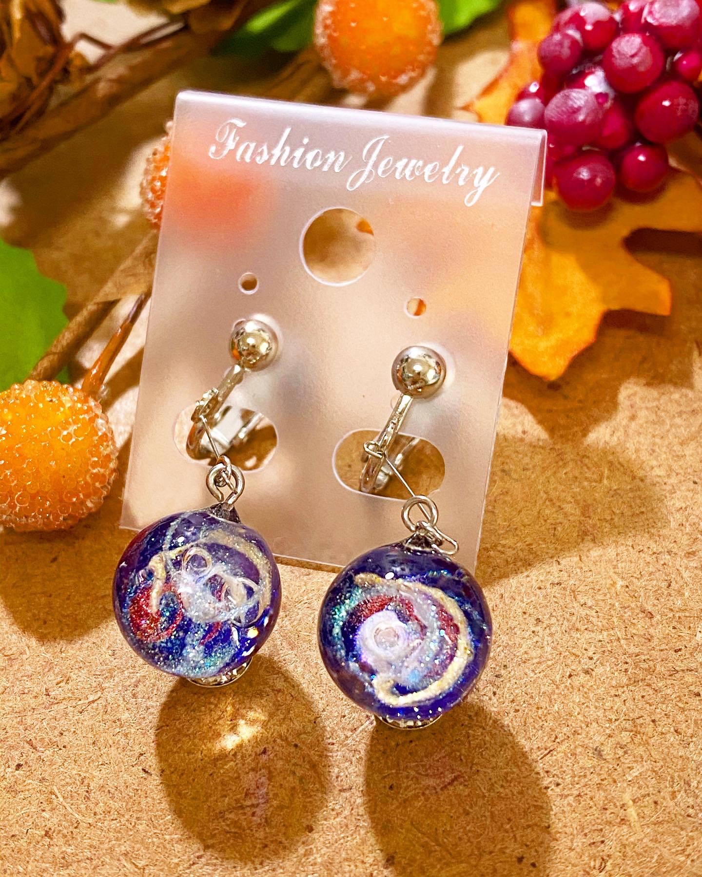 花型ノンホールピアス（クリスタル付き）