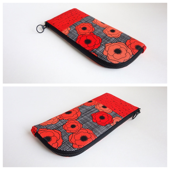 【受注制作】L字ファスナー長財布     Multi Poppies Red ＊252＊ 3枚目の画像