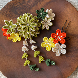 受注制作｟二重剣菊の髪飾り｠つまみ細工 かんざし 七五三 卒業式 成人