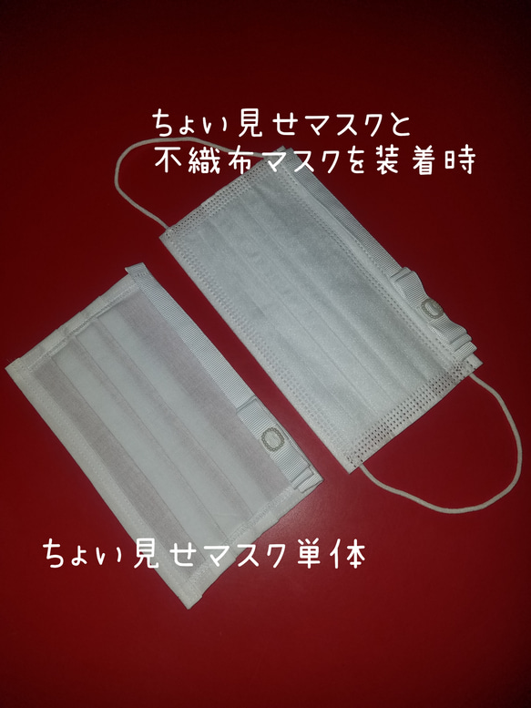 『ちょい見せマスク』りほんにパール風バックル~不織布マスクの内側が布マスクに変身~カバンにしのばせておきたい１品☆ 6枚目の画像