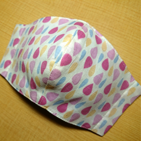 ☆SALE☆【送料無料】ハンドメイド 立体布マスク ダブルガーゼ コットン100%  大人用 しずく柄 ピンク 2枚目の画像