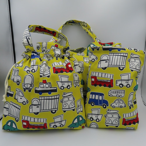 入学入園 男の子 車柄ホワイト 3点セット 通園・通学バッグ3点セット