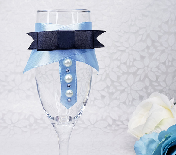 グラスドレス水色系   結婚式の乾杯に ウェルカムコーナーに 入籍のお祝いに  結婚記念日に❤️ 2枚目の画像