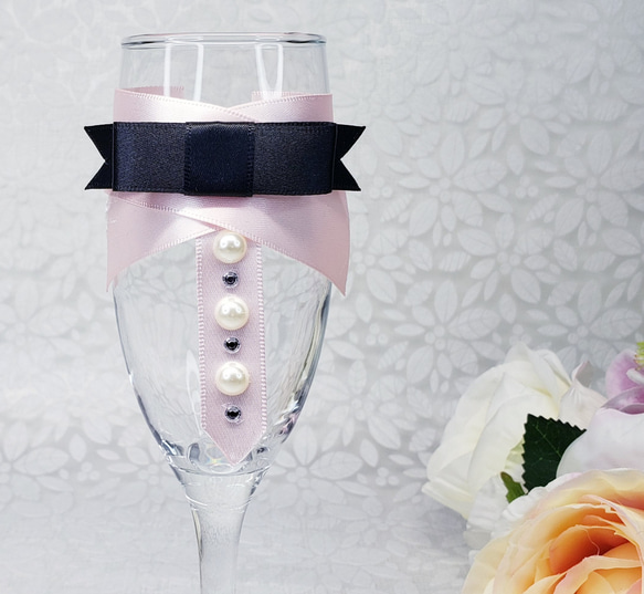 グラスドレス　ピンク系   結婚式の乾杯に ウェルカムコーナーに 入籍のお祝いに  結婚記念日に❤️ ピンク 3枚目の画像