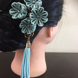 SALE☆粋華の髪飾り つまみ細工 ヘアーアクセサリー 卒業式 成人式 着物 袴 浴衣に…。 タッセル付き 2枚目の画像