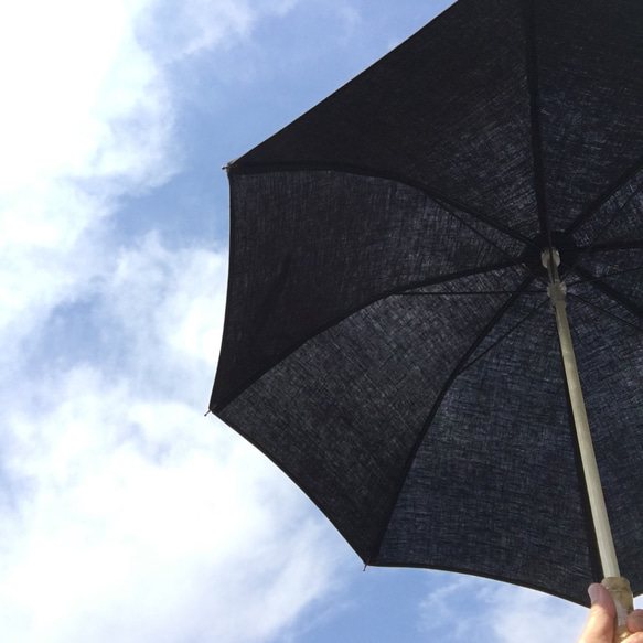 《UV/撥水》『ブラックリネン』バンブー日傘　(カラー違い有り) 2枚目の画像