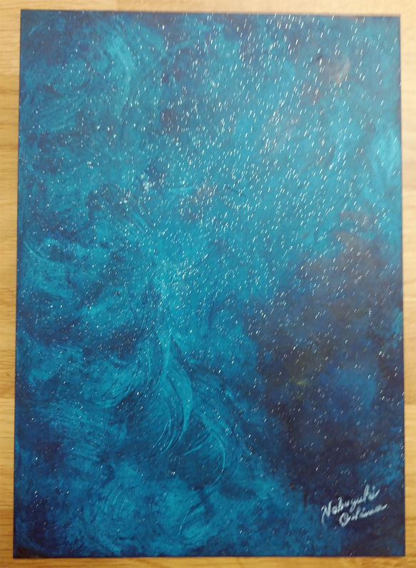 絵画☆原画（1点限り）「藍染めの果ての星」（アクリル水彩画 2021年10 