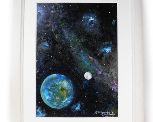 クジャクと地球　アクリル画　絵画 クジャクと地球 アクリル画 絵画 クジャクと地球 アクリル画 絵画