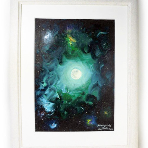 アクリル絵画「Full Moon（2020-01）」原画 額装品【手描き／宇宙・月 