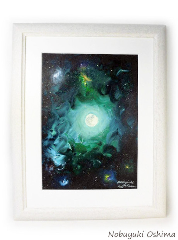 アクリル絵画「Full Moon（2020-01）」原画 額装品【手描き／宇宙・月
