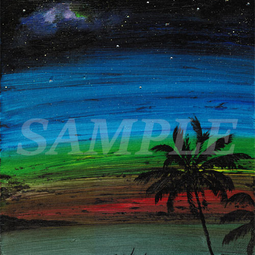 アクリル絵画 「Space with Sunset（2020）」原画額装品【海・宇宙 
