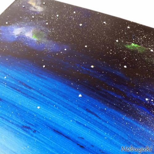 アクリル絵画 「Space with Sunset（2020）」原画額装品【海・宇宙 
