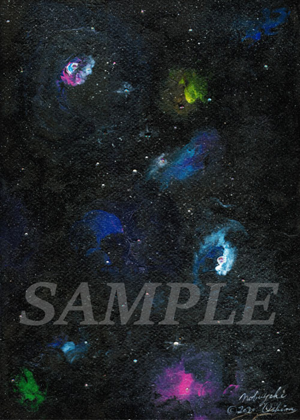 アクリル絵画「Space Paint（2020-01）」原画 額装品【手描き／宇宙・銀河・星雲・星・アート・インテリア】 2枚目の画像