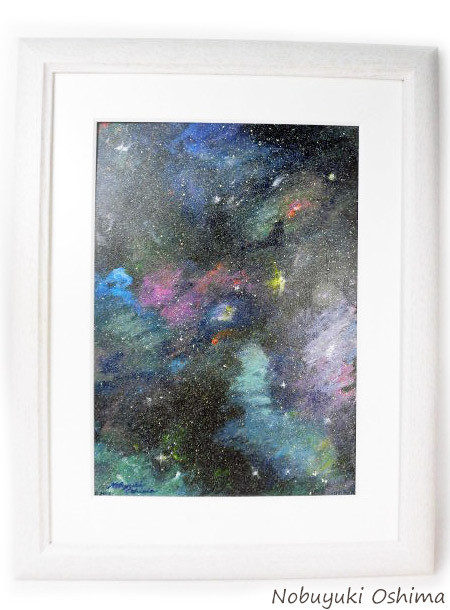 額入り水彩画 星空のシーソー 1138
