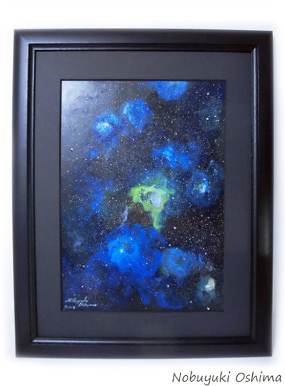アクリル絵画「Space Paint（2018-02）」原画 額装品【手描き／宇宙・銀河・星雲・星・アート・インテリア】 1枚目の画像
