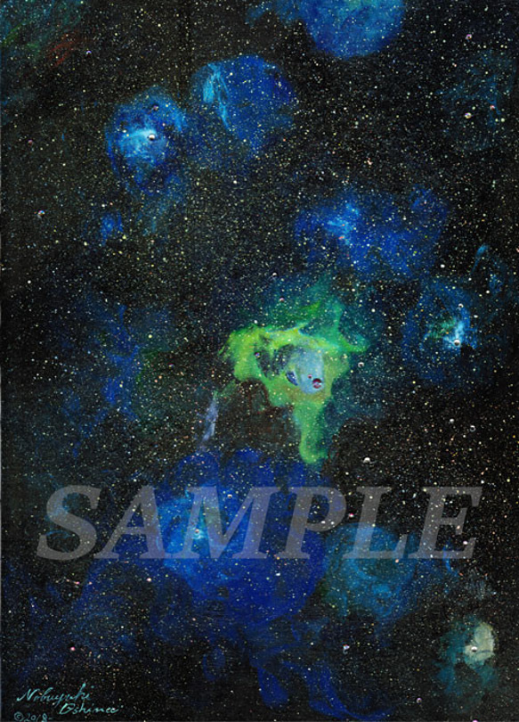 アクリル絵画「Space Paint（2018-02）」原画 額装品【手描き／宇宙・銀河・星雲・星・アート・インテリア】 2枚目の画像