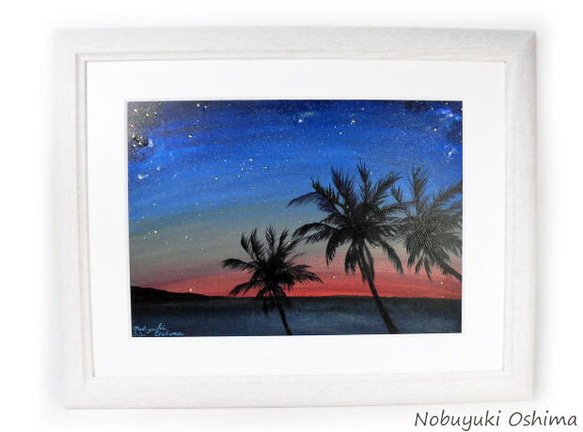 アクリル絵画「Sunset Beach（2020）」原画額装品【海・サンセット 