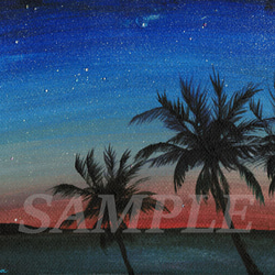 アクリル絵画「Sunset Beach（2020）」原画額装品【海・サンセット・夕日・サーフィン・アート・インテリア】 2枚目の画像