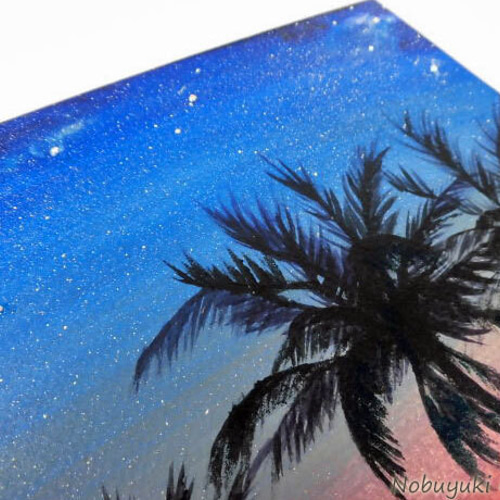 アクリル絵画「Sunset Beach（2020）」原画額装品【海・サンセット 