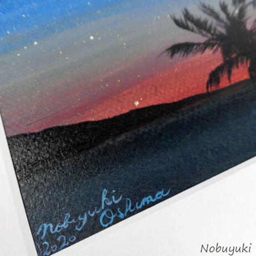 アクリル絵画「Sunset Beach（2020）」原画額装品【海・サンセット 