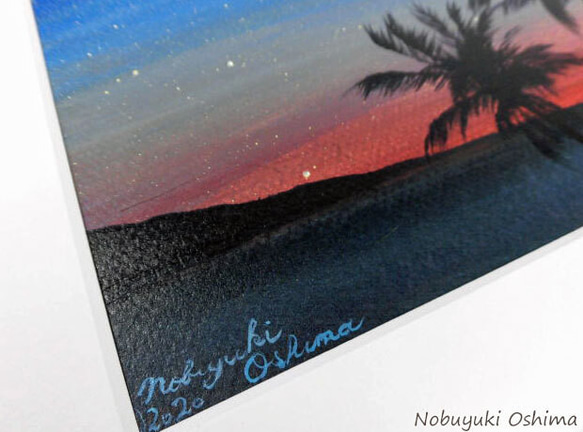アクリル絵画「Sunset Beach（2020）」原画額装品【海・サンセット・夕日・サーフィン・アート・インテリア】 5枚目の画像