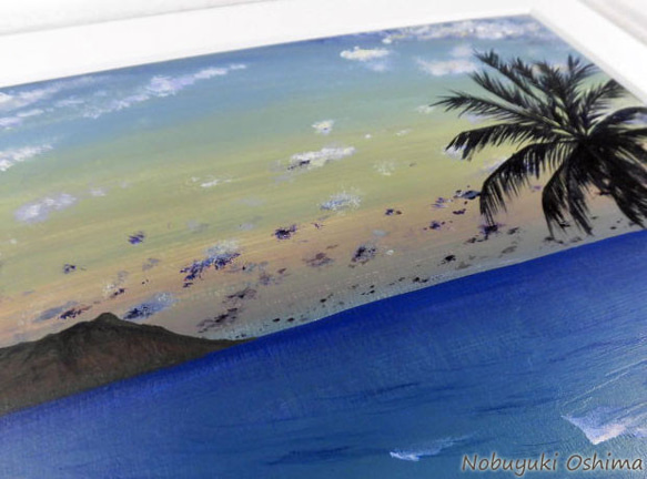 アクリル絵画「Waikiki Beach（2018）」原画額装品／海・ワイキキビーチ・ハワイ・ダイアモンドヘッド・アート 4枚目の画像