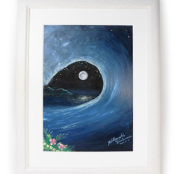 アクリル画　原画　「オアフの休日」額縁付　SMサイズ　風景画 アクリル絵画「Waikiki Beach（2018）」原画額装品／海