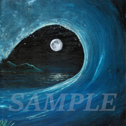アクリル絵画「SuperMoon with Wave（2020）」原画額装品【月